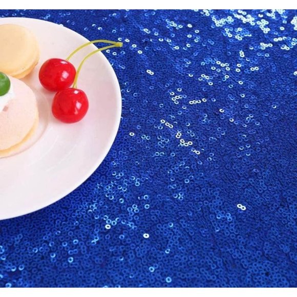 Royal Blue Sequin Tablecloth 50x80” Wedding Party Home Linen Decor ~ New - Picture 3 of 3